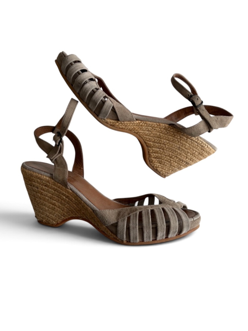 Eric Michael Kamielle Espadrille Peep Toe Heels Taupe US Size 11.5 EUR 42 Sandal